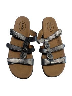 Taos Prize 4 Leather Metallic Pewter Sandals NWOT Size 11.